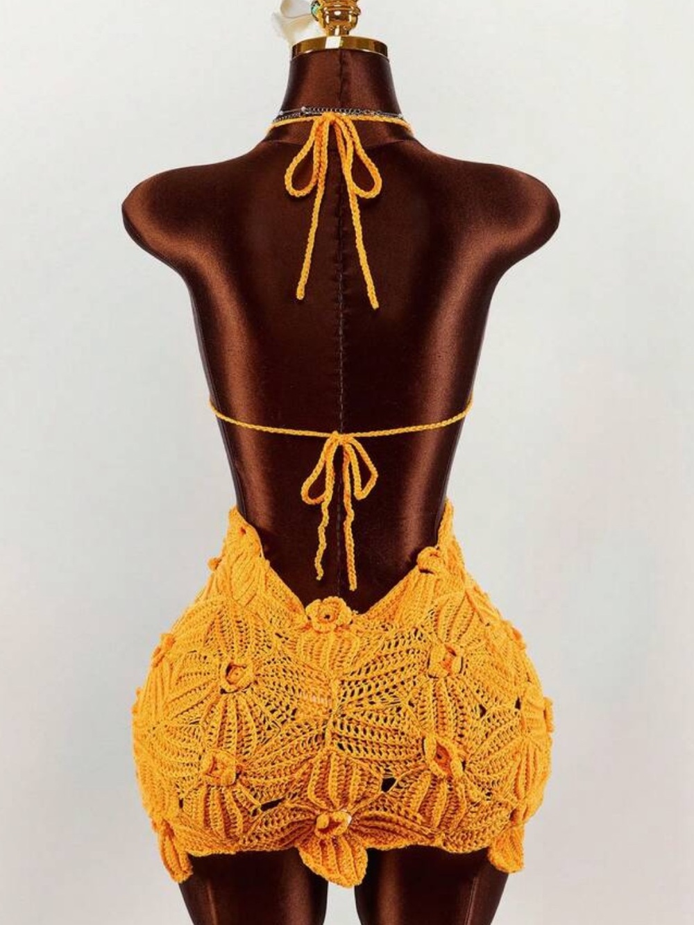 Floral Crochet Mini Halter Dress in Bright Orange Small new in packaging - Picture 10 of 10